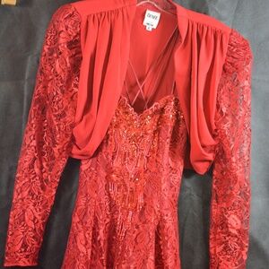 Red Lace Jacket & Beaded/Sequin Dress SZ 8 Benee